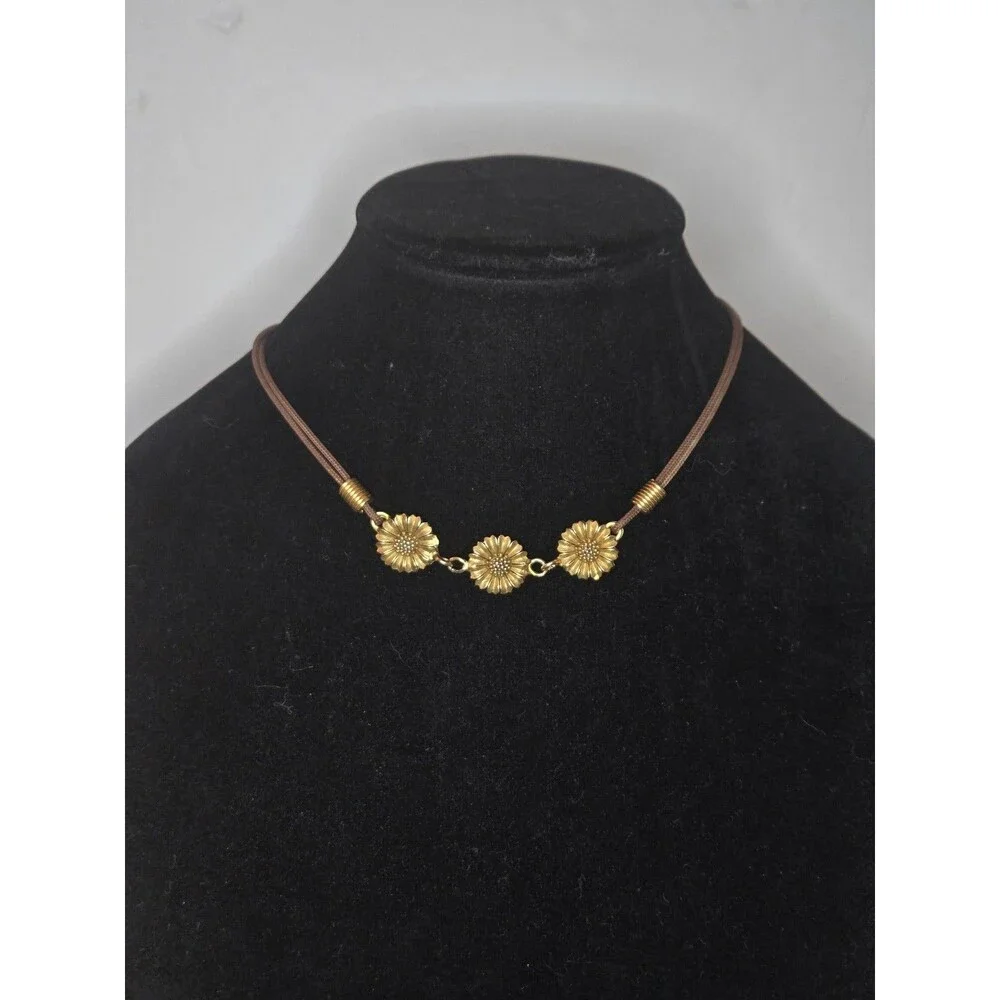 Eivind Hillestad Three Sunflowers Necklace Gold Tone on Cord
